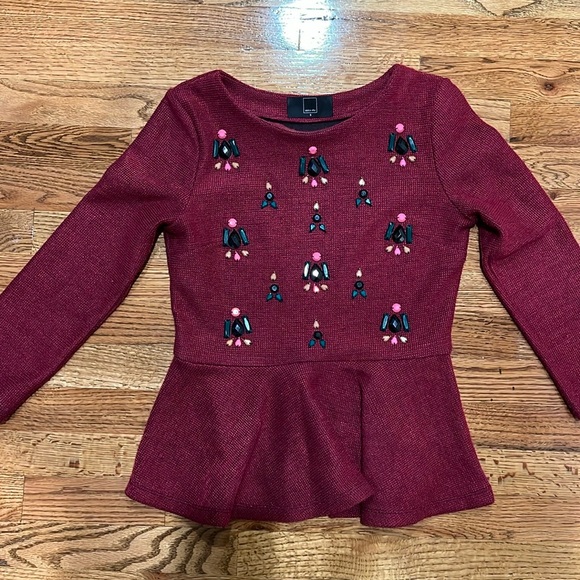 Dolce Vita wool blend purple wine jewel embellished peplum top small - Picture 2 of 7